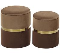 Lot 2 Poufs Coffres de Rangement en Velours Marron avec Ceinture en Acier Doré Idéals pour Chambre ou Salon au Design Glamour et Chic Beliani