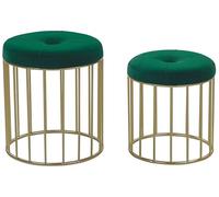 Lot 2 Poufs Gigognes Empilables en Velours Vert Foncé et Structure en Acier Doré Idéals pour Chambre ou Salon au Design Glamour et Moderne Beliani