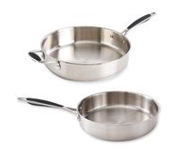 Lot 2 sauteuses tout inox Excell'Inox 24 cm avec poignée et 28 cm avec contre-poignée Mathon