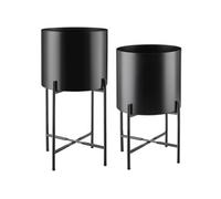 Cache pot - TECTAKE - Lot 2 supports de plantes MINE en acier revêtu par poudre style industriel - Noir