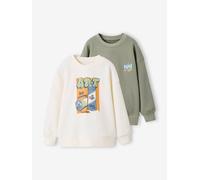 Lot 2 sweats manches longues graffiti vert sauge 8A