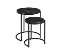Lot 2 tables d'appoint plateau effet marbre et structure en acier noir