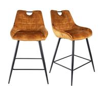 Lot 2 tabourets bar en velours jaune moutarde pied métal noir - BRANDY Meubletmoi