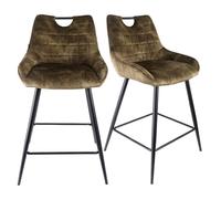Lot 2 tabourets bar en velours vert kaki avec pied métal noir - BRANDY Meubletmoi