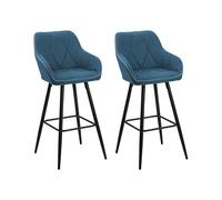 Lot 2 Tabourets Chaises de Bar Tapissés en Tissu Bleu avec Pieds Noirs Design Tendance pour Cuisine ou Salle à Manger Rétro Glamour Beliani