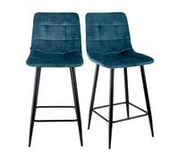 Lot 2 tabourets de bar en velours bleu pieds métal noir - NAMI 2 Meubletmoi