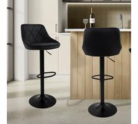 ML-Design Lot de 2 Tabourets de Bar en Velours, Noir, Chaise Rembourrée avec Dossier et Repose-Pieds, Réglable en Hauteur 62-82 cm, Pivotante à 360°, Tabouret de Comptoir, Pub, Cuisine, Bar de Maison