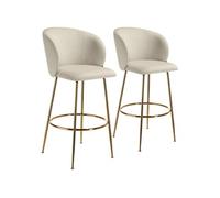 Chaise de bar en velours rembourré Ensemble de 2 pièces crème/or