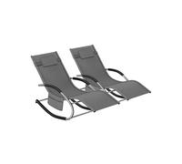 Chaises longues - TECTAKE - Lot de 2 fauteuils de jardin TAYA ergonomique fonction de balancement et accoudoirs incurvés - Gris