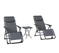 Lot 2 Transats Pliables Inclinables Gravité Zéro Table Porte-Gobelets Gris 120kg