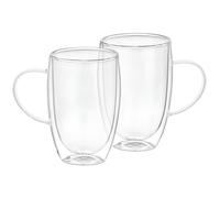 Lot 2 Verres, Anse Double Paroi 350ml en Verre Borosilicate Solide,