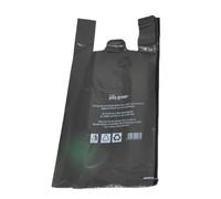 Lot 200 sacs de caisse noirs à bretelle réutilisables 50 microns | Sacs de courses solides avec soufflet | Conformes réglementation 2016 | Idéal primeurs, marchés, commerces (NOIR, 26 + 12 x 45)