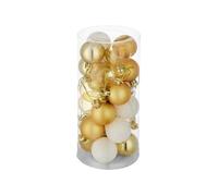 Lot 24 boules de Noël mate brillant/pailleté blanc/doré polypropylène