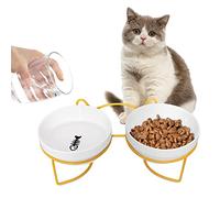 Lot 2X Bol en Céramique Surélevé pour Chat - Gamelle Double avec Support Incliné pour Nourriture/Eau