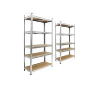 ECD Germany Lot 2x Étagère de Rangement - 170x70x30 cm - Charge jusqu'à 350 kg - en Métal Galvanisé - 5 Panneaux MDF Réglables en Hauteur - Étagère de Stockage Rayonnage - Étagère de Garage d'Atelier