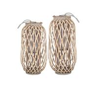 Lot 2x Lanternes Rotin avec Anse 50xØ28 cm/60xØ30 cm Gris/Marron Naturel Bois