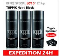 LOT 3*27,5 gr Poudre densifiante TOPPIK perte cheveux calvitie soins capillaire 27,5GR keratine NOIR - Optimizer Gratuite