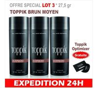LOT 3*27,5 gr Poudre densifiante TOPPIK soin cheveux chute calvitie 27,5GR kératine BRUN MOYEN - Optimiseur gratuit