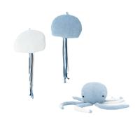 Lot 3 Animaux Océan Pieuvre + Méduses Blue And White TU
