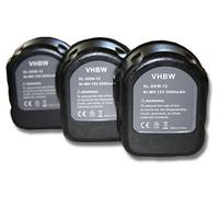 Lot 3 batteries Ni-MI vhbw 2000mAh (12V) pour outils DC756KA, DC756KB, DC840KA, DC841KA, DC845KA comme Dewalt DC9071, DE9037, DE9071, DE9074.
