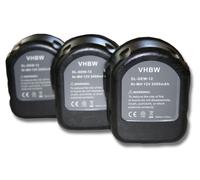 Lot 3 batteries Ni-MI vhbw 2000mAh (12V) pour outils DW051K, DW051K-2, DW052K, DW052K-2, DW052K2H comme Dewalt DC9071, DE9037, DE9071, DE9074.