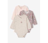 Lot 3 bodies manches longues en coton bio bébé ouverture naissance rose pâle 1M(54CM)