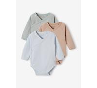 Lot 3 bodies manches longues ouverture naissance bébé en coton bio bleu ciel 9M(71CM)