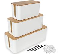 Lot 3 Boîte Cache Câble Blanc, Grand Boîte De Rangement Câbles Electriques Avec Bois Couvercle, Boite Cache Multiprise Pour Protection De Câble Et Prise Electriques[DYB981455]