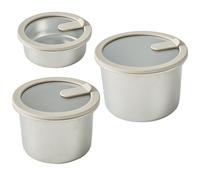 Lot 3 boîtes de conservation rondes en inox avec couvercles en verre 450 ml, 900 ml et 1,5 L compatibles micro-ondes Mathon