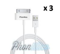 Lot 3 Cables USB Blanc compatible iPad 2/3/4 - Phonillico®
