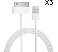 Lot 3 Cables USB Chargeur Blanc pour Apple iPad 1 / 2 / 3 - Cable Port USB Data Chargeur Synchronisation Transfert Donnees Mesure 1 Metre Phonillico® Blanc G