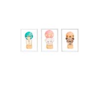 Lot 3 Cadres Muraux Enfant Éléphant + Girafe + Ours Multi Coloured TU