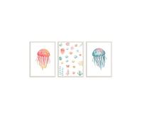 Lot 3 Cadres Muraux Enfant Méduses Et Océan Multi Coloured TU
