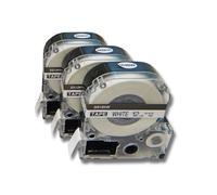 Lot 3 cassettes à ruban vhbw 12mm pour KingJim SR-PBW1, SR-RK1, SR150, SR180, SR230C, SR300TF, SR330, SR3700P comme LC-4WBN, SS12KW.