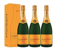 LOT 3 CHAMPAGNES VEUVE CLICQUOT BRUT CARTE JAUNE 75cl AVEC ÉTUIS