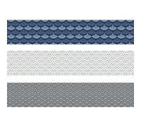Lot 3 Contremarches Autocollantes Oscata 19,5x100cm, Éventails Géométriques Bleus et Blancs, Style Asiatique Décoratifs pour Murs et Sols
