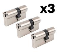 Lot 3 cylindres de porte s'entrouvrant européens barillet double entrée 35 x 30 mm 9 clés identiques DOM