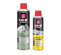 Lot 3-EN-UN Technique • Super Dégraissant Aérosol 500 ml + Lubrifiant Silicone Aérosol 250 ml