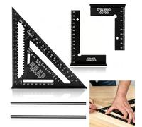 Lot 3 Equerre Menuisier Équerre à 90° en Alliage d'Aluminium 4-in-1 Équerre | Set multifonction Équerre Charpentier avec crayon chantier, pour charpentiers, pros du bâtiment et amateurs de bricolage DIY