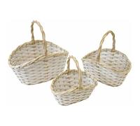 Lot 3 Grands Paniers Ovales en osier 20cm, 25cm et 31cm, Blanc/NATUREL