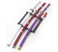 Lot 3 Katanas Bois Lame en Bois Zoro Epee One Piece Replique Sabre + Presentoir en Bois Décoration