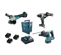 Lot 3 outils 18V - perceuse visseuse DDF486 + perfo-burineur DHR243 + disqueuse DGA506 - MAKITA - avec 3 batteries 18V 5.0Ah - chargeur - MakPac - DLX3157TJ