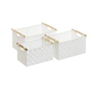 Lot 3 panier de rangement tressé avec poignée, caisse de rangement rectangulaire en polypropylène coloris blanc -JUANIO-