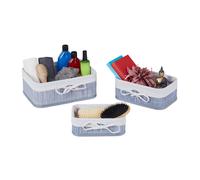 Lot 3 paniers rangement bambou gris salle de bain corbeille jeux boîte étagère