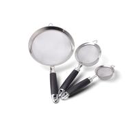 Lot 3 passoires inox manche soft touch - 7 cm / 10 cm / 18 cm, Noir et Argent