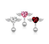 Lot 3 piercing inversé nombril coeur angel strass blanc rose rouge blanc angel