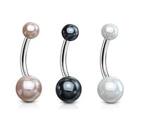 Lot 3 Piercings Nombril DEESSE Nacré Ventre Boule Diamant Perle Bijoux Acier Chirurgical Inoxydable Anti Allergique Banane Barbell LOVEPIERCING