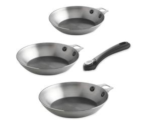 Lot 3 poêles acier Minéral B 20, 24 et 28 cm et manche amovible De Buyer