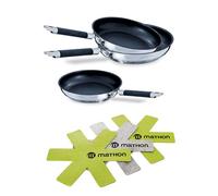 Lot 3 poêles inox anti-adhérentes Rapid Cook 20, 24 et 28 cm et 3 feutrines Mathon