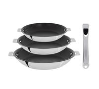 Lot 3 poêles inox antiadhérentes Casteline 20, 24 et 28 cm et manche amovible Cristel